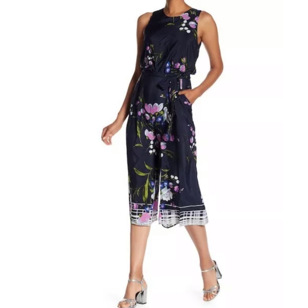 Vince Camuto Floral Print Cropped Jumpsuit